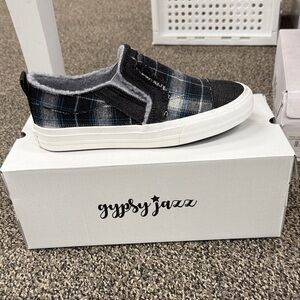 Gypsy Jazz  Plaid Sneakers - Black, Gray, and White